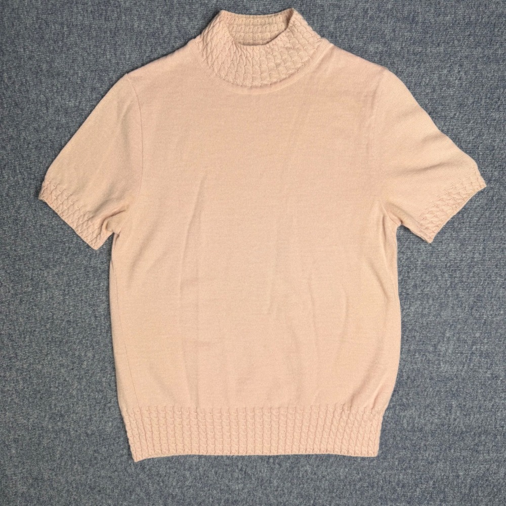 Aran Crafts‎ Ireland Pink Merino Blend Mock Neck Short Sleeve Sweater XS Read